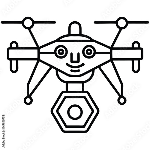 Drone Vector Silhouette illustration AI surveillance drone with facial recognition scan lines