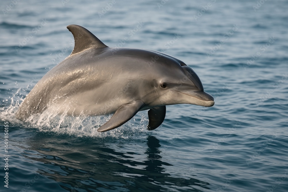 Naklejka premium Joyful dolphin leaping ocean waves.