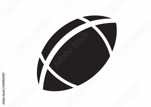 A powerful rugby ball icon graphic design simple black and white bold lines strong silhouette isolated on white