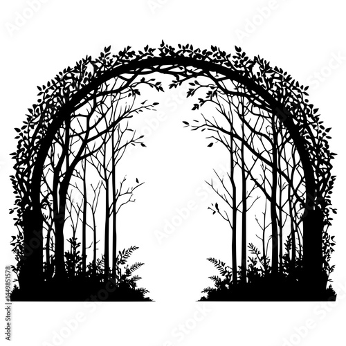 silhouette of a tree gait in the garden