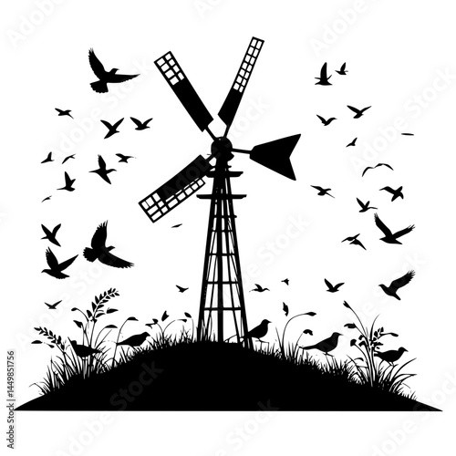 windmill silhouette vector