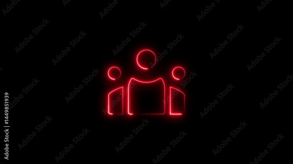 Glowing red neon line art representation of a team or group of people in darkness Glowing red neon line art representation of a team or group of people in darkness
