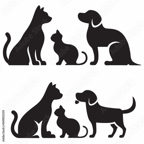 Adorable cat and dog silhouettes a playful pair perfect for pet lovers simple black and white design minimalist graphic