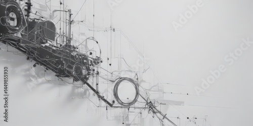 Clean white background, black technical drawing shapes, blueprint style , model, simple
