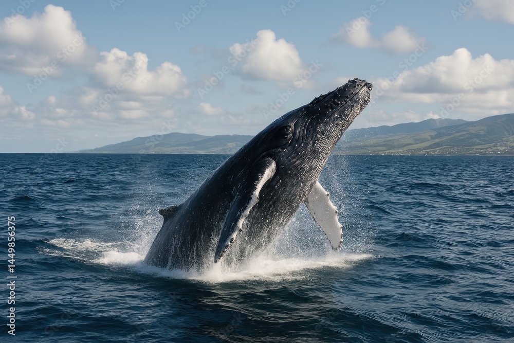 Fototapeta premium Majestic whale breaching ocean.