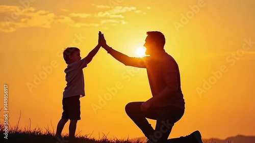 Happy father playing with his son giving him a high five. Happy Fathers Day, Concept, Animation Motion Graphic Video 