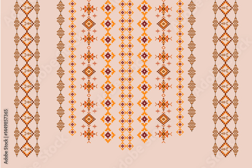Neck geometric abstract Aztec oriental embroidery traditional border pattern. Native geometry neck decorative design for fashion, texture, element, neckline, textile, fabric, clothing, printing