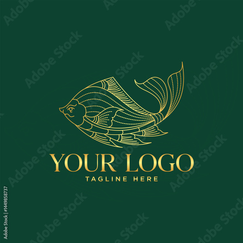 A luxurious gold antique fish line logo.