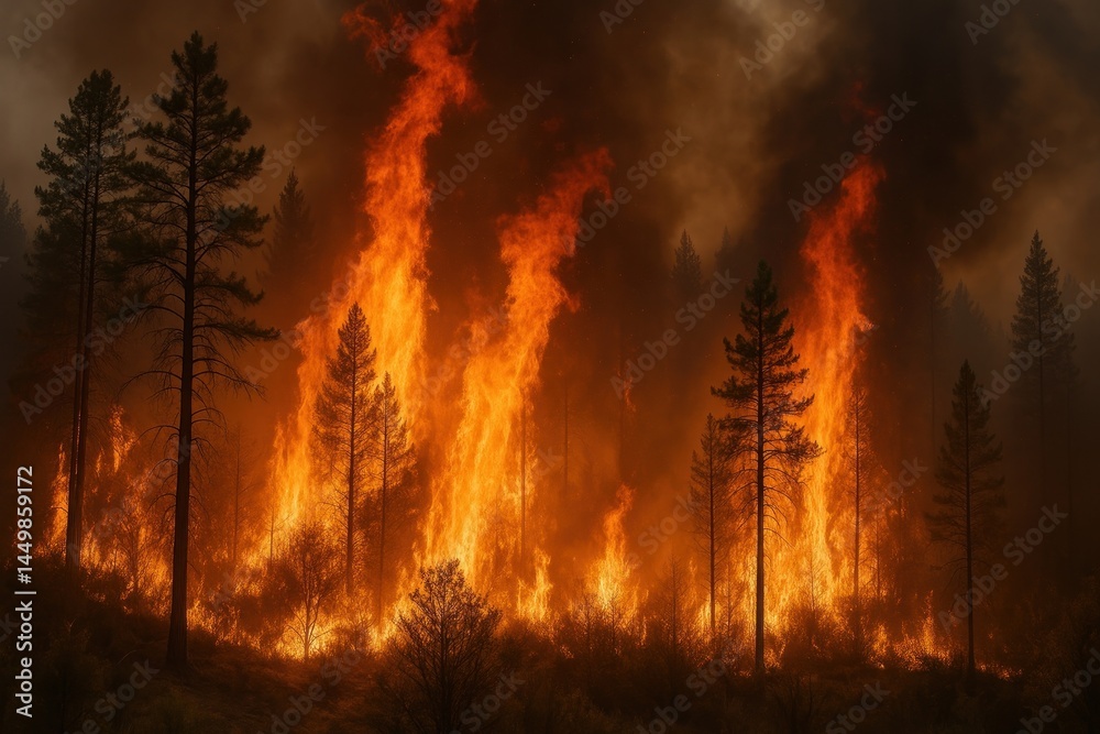 Intense forest wildfire blaze scene. Intense forest wildfire blaze scene.