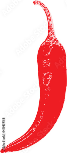 Hand-drawn style red chili pepper with vintage texture and clean vector lines. Ideal for posters, menus, and food-themed artwork that needs a fiery, rustic touch.