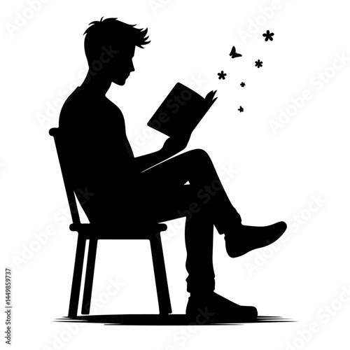 Person Reading Book Silhouette for Education and Knowledge Design