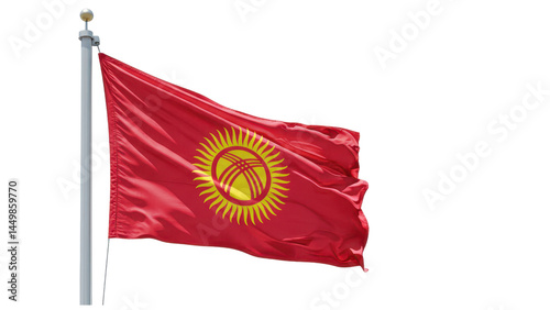 kyrgyzstan flag waving in wind isolated on transparent png photo