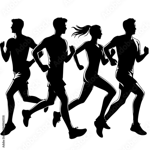 Group Running Silhouette for Fitness and Teamwork Design