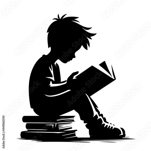 Person Reading Book Silhouette for Education and Knowledge Design