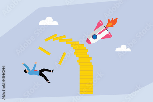 Flat Vector Failed Business Launch Causing Financial Collapse