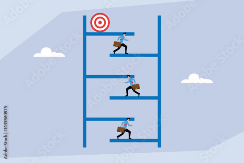 Flat Vector Businessmen Climbing Different Paths to Target