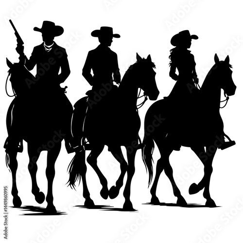 Cowboys on Horseback Silhouette for Wild West Design