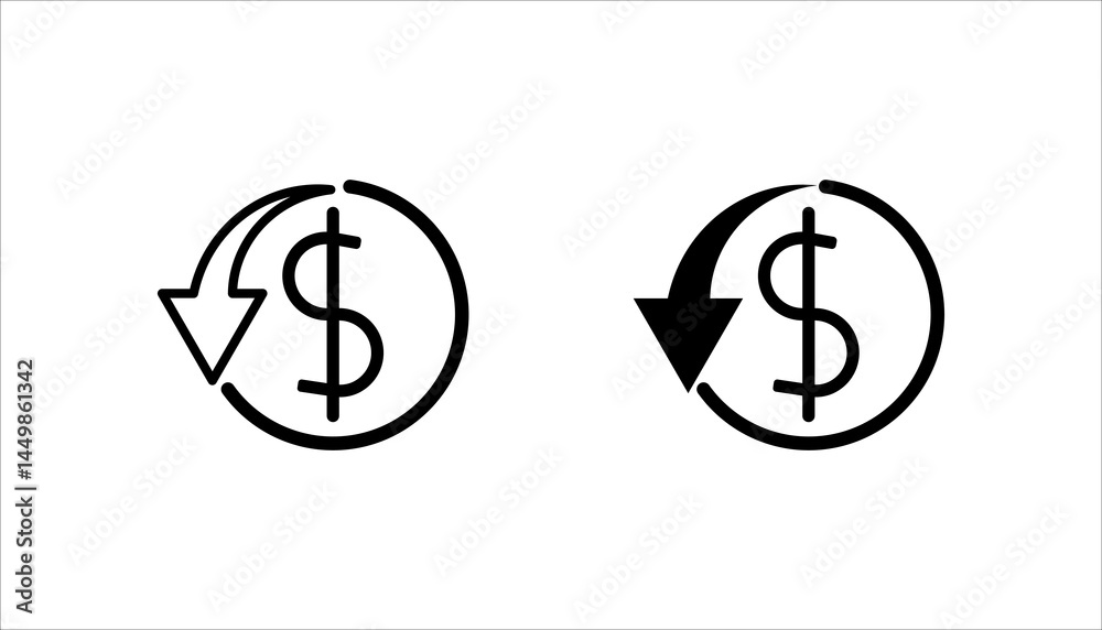 Dollar trend down icon . vector illustration, pictogram isolated on white background. color editable Dollar trend down icon . vector illustration, pictogram isolated on white background. color editable