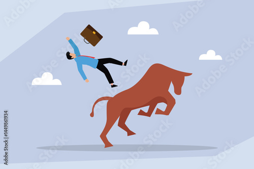 Flat Vector Businessman Falling from Bucking bull
