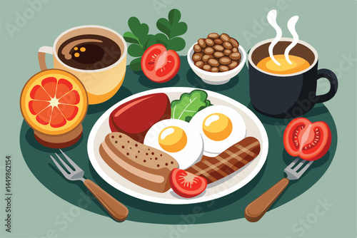 Delicious Full English Breakfast Displayed on a Table