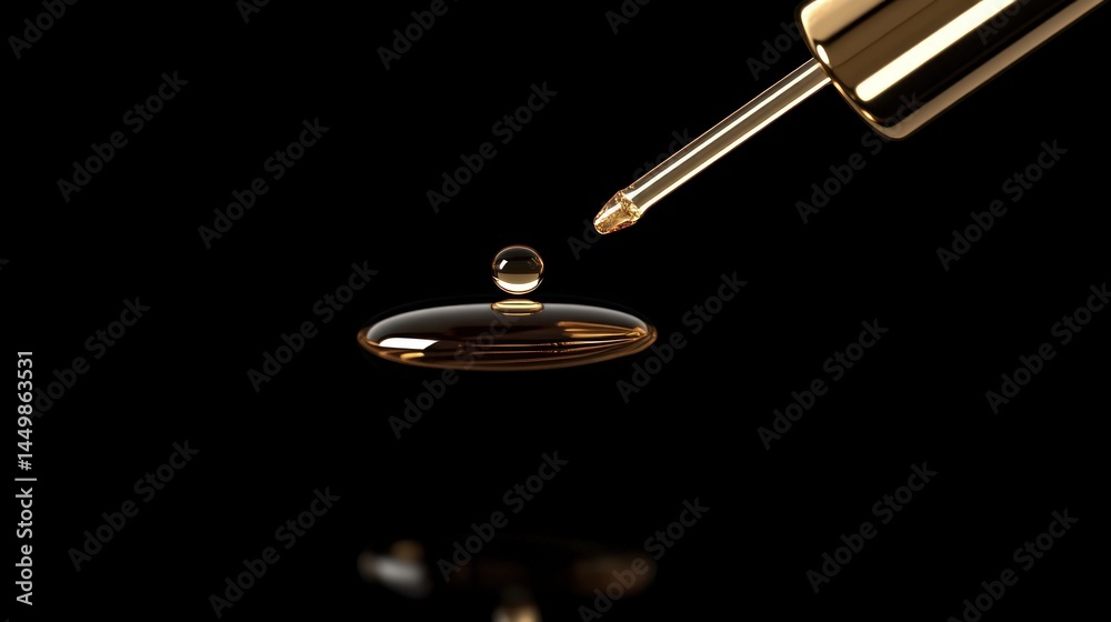 Naklejka premium Golden serum drop. Luxury essence dripping