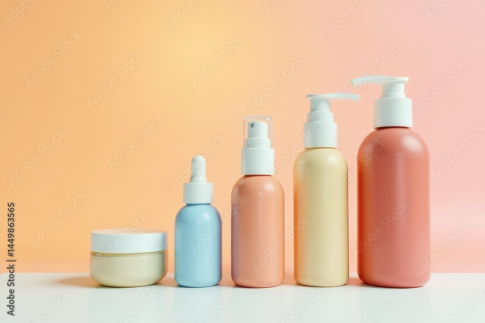 Set of skincare bottles on pristine white backdrop, product shot, luxury Set of skincare bottles on pristine white backdrop, product shot, luxury