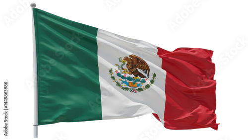 mexico flag waving in wind isolated on transparent png