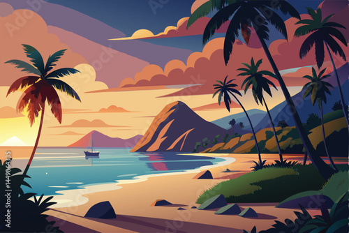 Serene Tropical Beach Sunset at Dusk