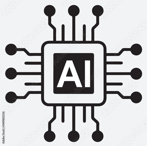 AI chip icon silhouette vector art illustration, computer chip