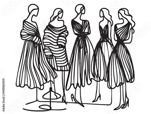 Set of mannequins. Dummies with dresses. Fashion illustration sketch