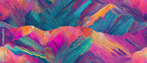 Seamless ultra wide iridescent abstract landscape with high contrast colorful gradients and texture depth. Perfect for digital visualizations, web themes, mobile wallpaper and endless design backdrops