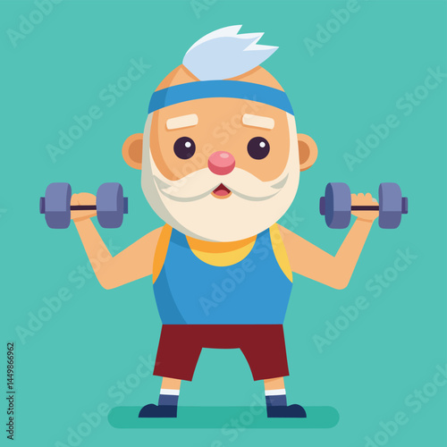 Discover our lovable grandfather, energetically working out in this charming cartoon illustration! This playful design captures the vitality and determination of senior fitness, perfect for health-rel
