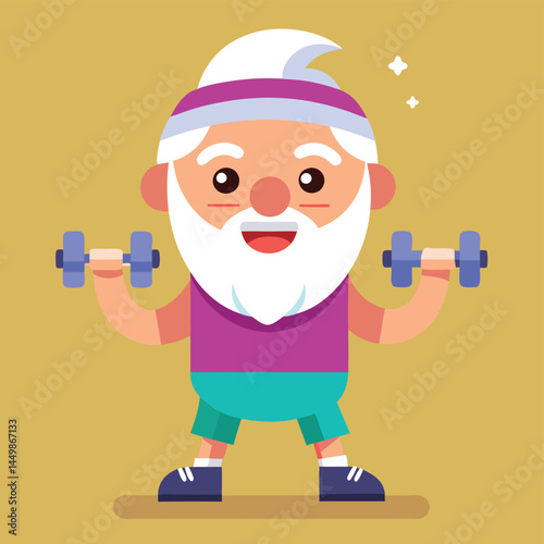 Discover our lovable grandfather, energetically working out in this charming cartoon illustration! This playful design captures the vitality and determination of senior fitness, perfect for health-rel