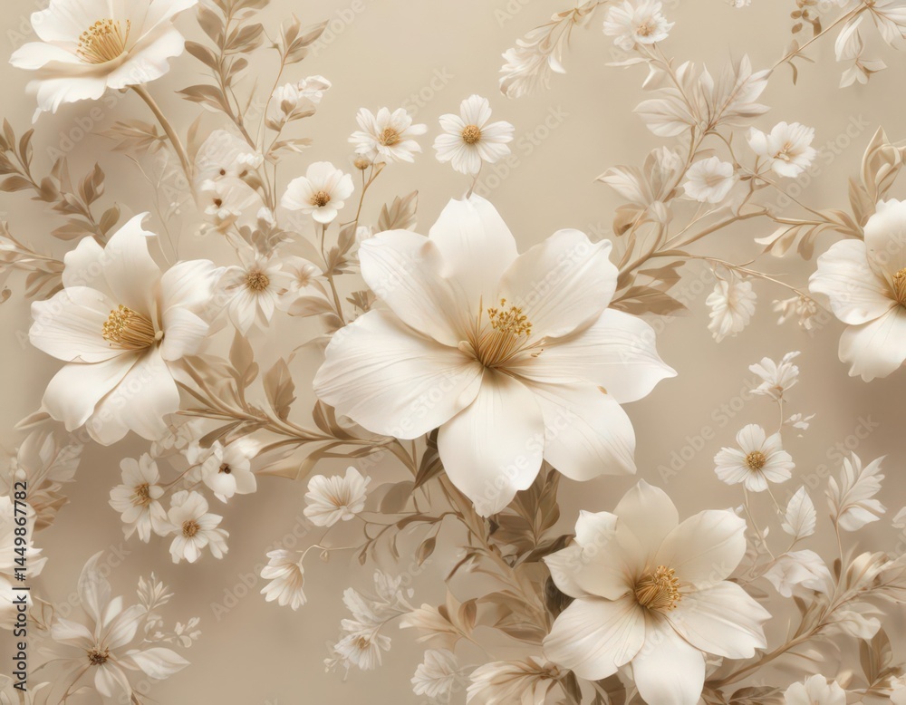 Fototapeta premium Subtle floral motif, rich cream base, luxurious feel , luxury decor, elegant floral, subtle pattern