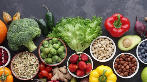 Wallpaper Mural Healthy eating ingredients: fresh vegetables, fruits and superfood. Nutrition, diet, vegan food concept. Torontodigital.ca