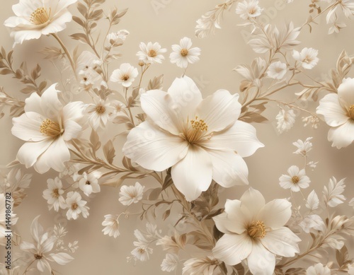 Subtle floral motif, rich cream base, luxurious feel , luxury decor, elegant floral, subtle pattern