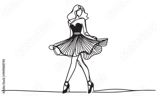 Line art ballerina outline silhouette. Hand drawn vector art sketch