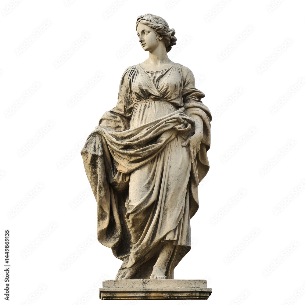 Fototapeta premium Classical female statue, draped in flowing garment, displaying graceful pose