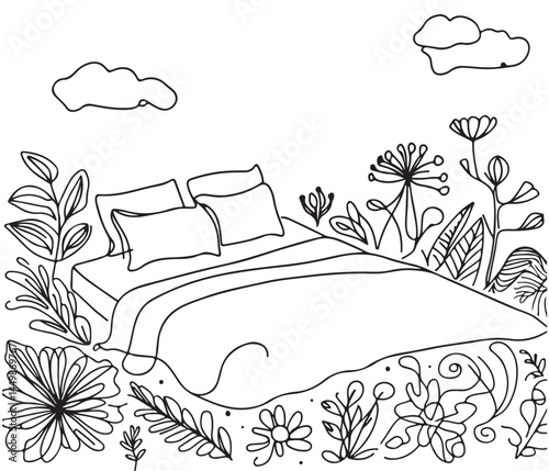 Children's room. Children's furniture. Abstract bed doodles sketch