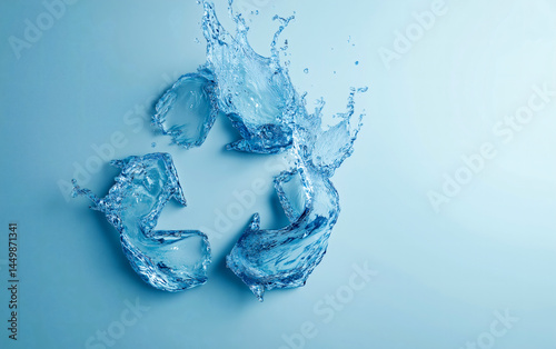 Recycle symbol made from water against blue background with copy space. Future is green. photo