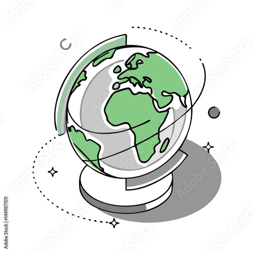 Global Earth Icon for International Business, World Wide Web, Travel Websites, Global Education Platforms, and Geopolitical Information Resources
