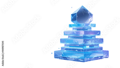 Geometric Ice Structure: Frozen Tower on White