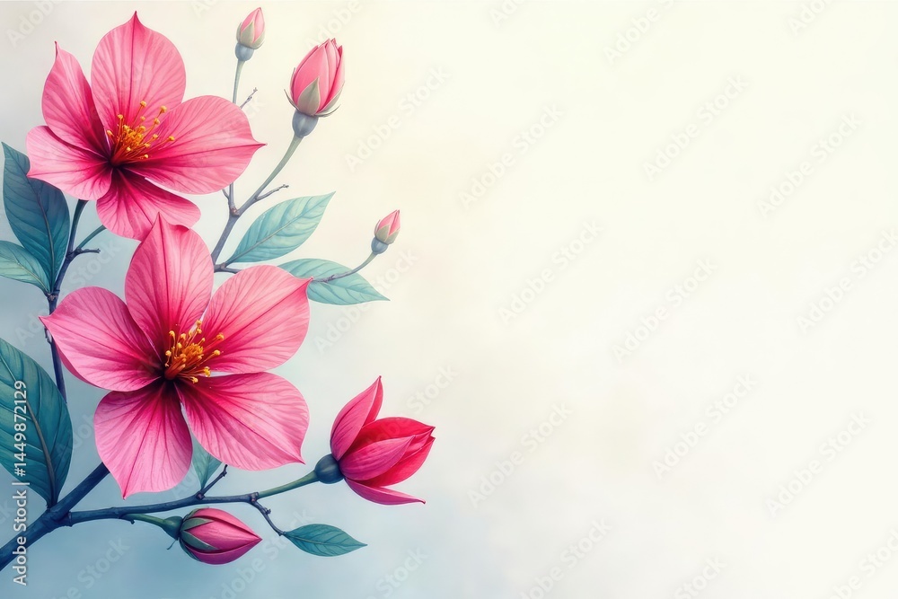 Fototapeta premium Watercolor style, interconnected blossoms, soft edges , pattern, delicate, romantic