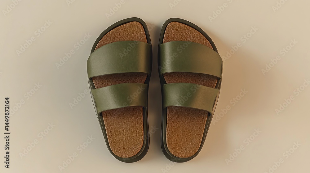 Fototapeta premium Olive green sandals with a tan platform sole