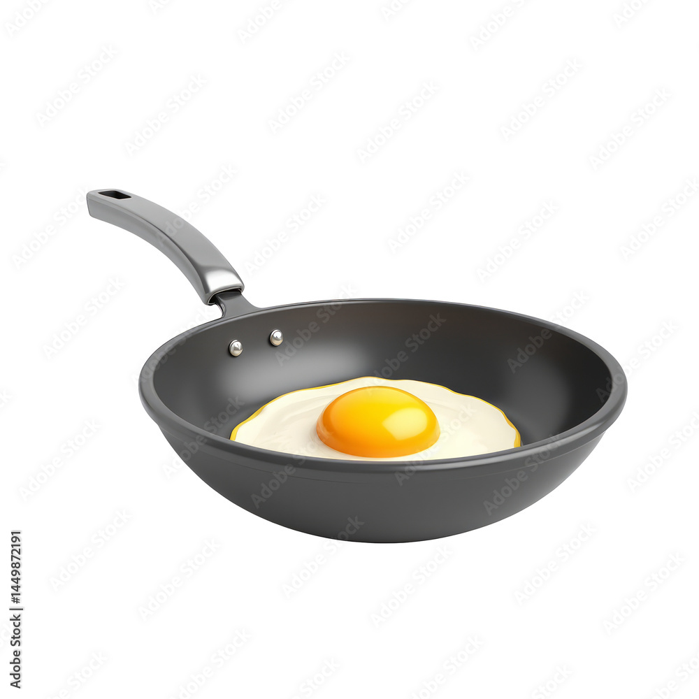Frying Pan with Sunny-Side-Up Egg Sizzling Inside Glossy Black Pan Frying Pan with Sunny-Side-Up Egg Sizzling Inside Glossy Black Pan