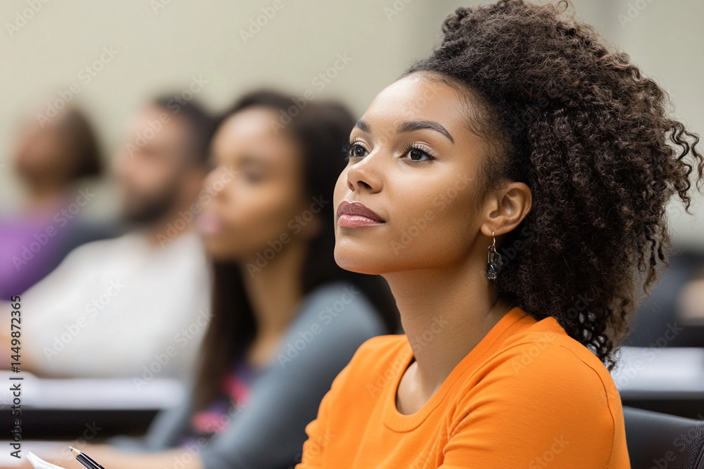 Student engaged in lecture, focused on notes and discussion at a university classroom during a weekday session Student engaged in lecture, focused on notes and discussion at a university classroom during a weekday session