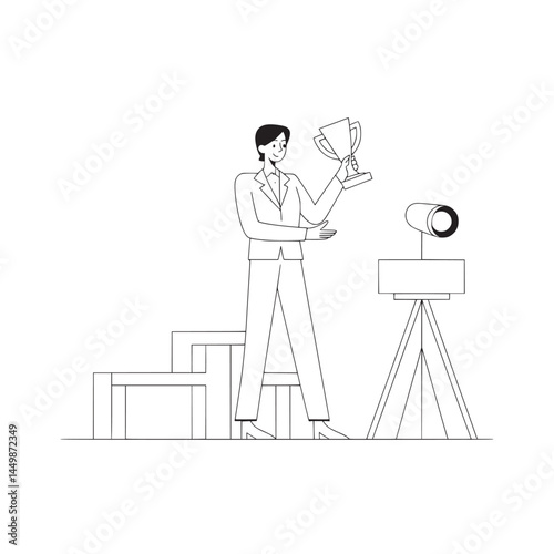 businessman holding trophy for winning design illustration