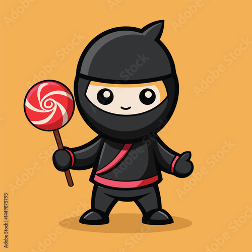 Meet our charming ninja mascot, adorably illustrated while holding a colorful lollipop candy! This delightful character combines the stealth and agility of a ninja with the sweet fun of a lollipop, ma