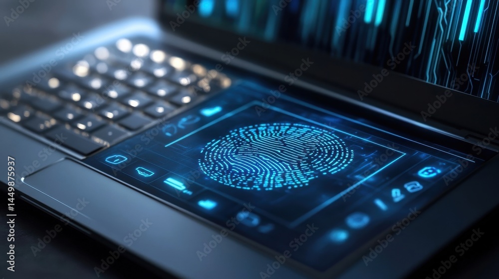 futuristic laptop with fingerprint scanner security futuristic laptop with fingerprint scanner security