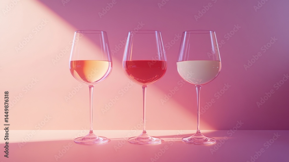 Three wine glasses filled with different colored wines (2) Three wine glasses filled with different colored wines (2)